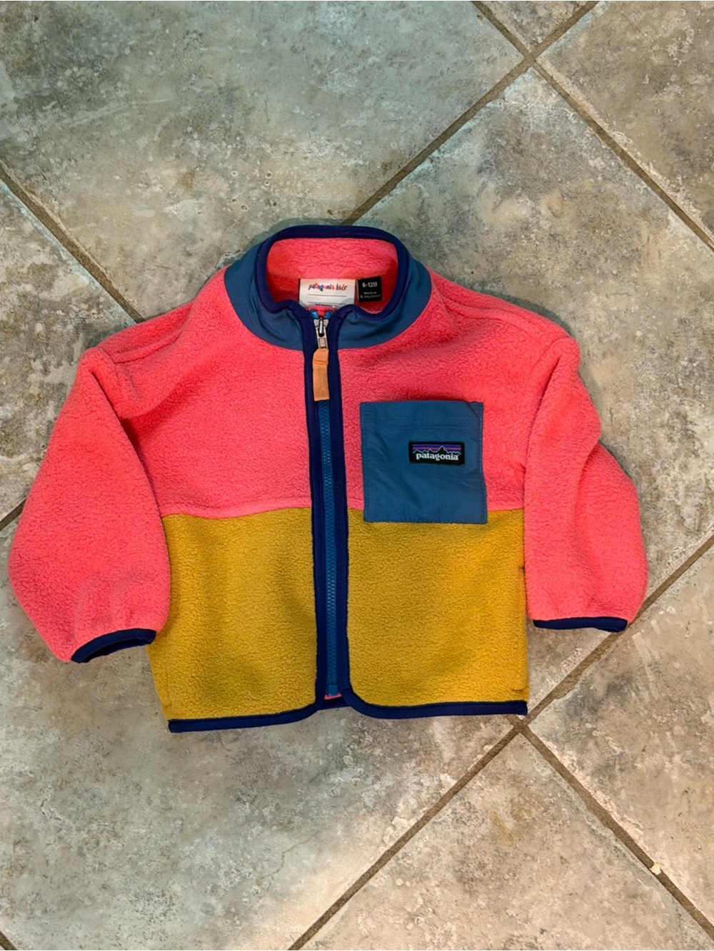 Patagonia Baby Syncilla Pink Navy & Yellow Fleece Jacket